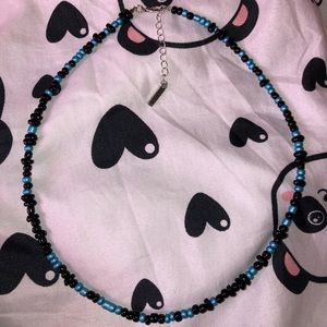 Handmade glass beaded black and blue choker